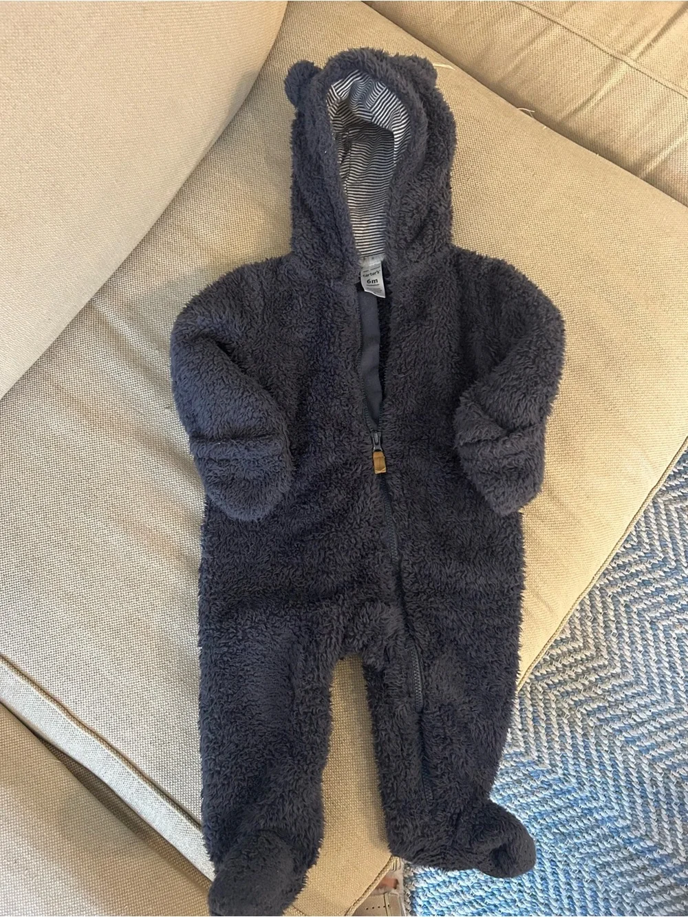 Baby Fuzzy Hooded One-Piece in Dark Navy